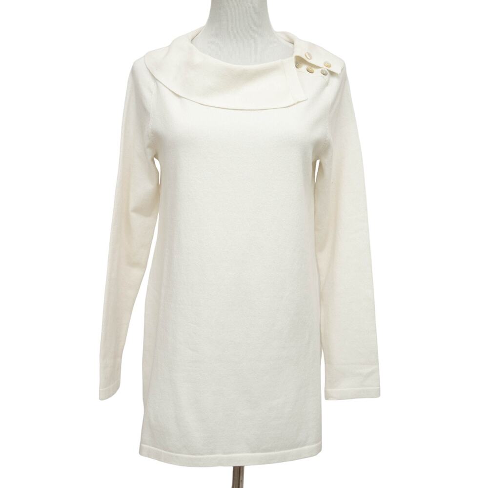 New Soft Surroundings Off White Split Cowl Neck Long Sleeve Sweater Size XS